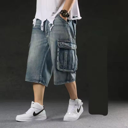2025 Men‘s New Mens Plus Size Loose Baggy Denim Shorts Fashion Streetwear Hip Hop Skateboard Cargo Jeans Short for Male Men