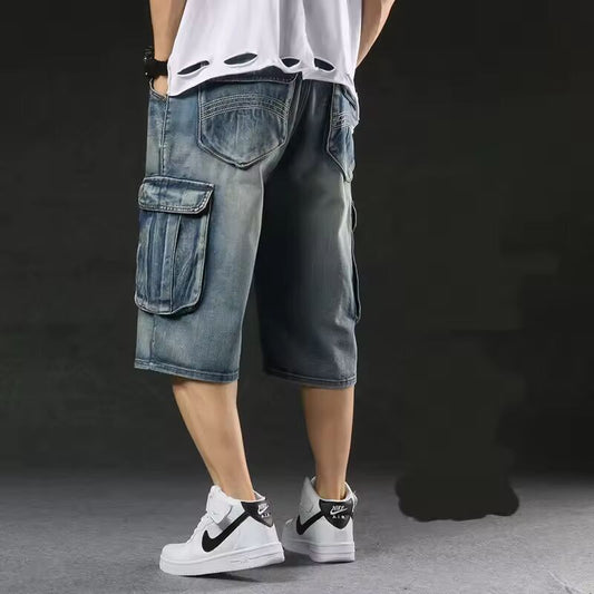 2025 Men‘s New Mens Plus Size Loose Baggy Denim Shorts Fashion Streetwear Hip Hop Skateboard Cargo Jeans Short for Male Men